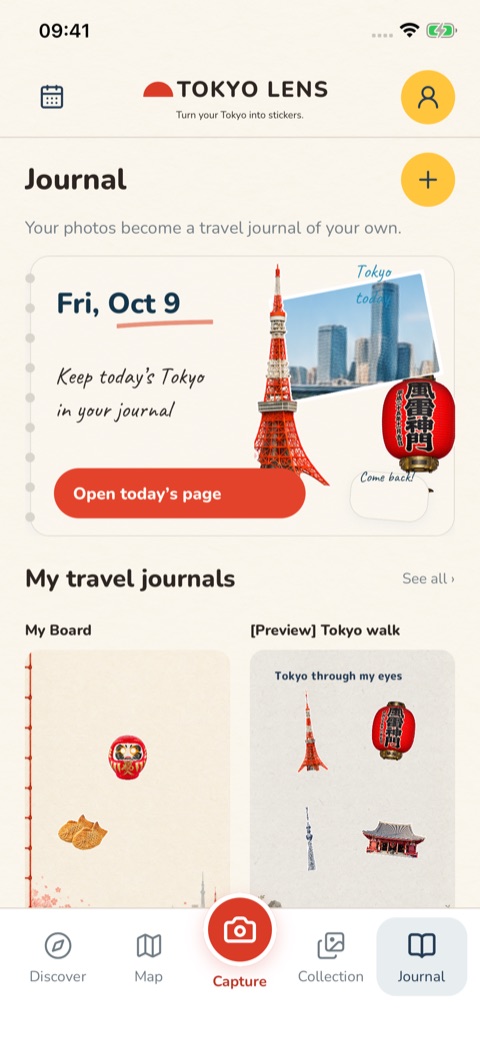 TOKYO LENS travel journal: one page per day, with your stickers and notes