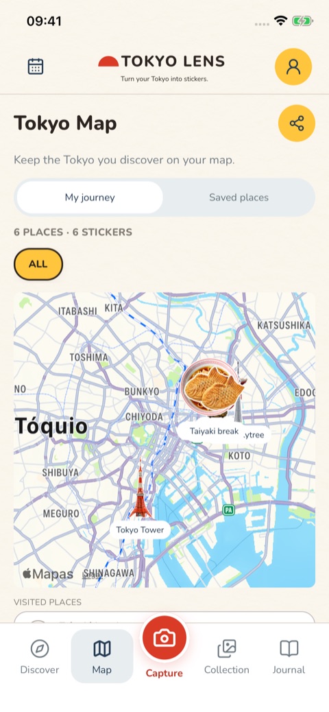 TOKYO LENS sticker map: the places you visited stay on your Tokyo map as stickers